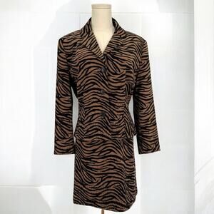 90s VTG Cache Rhinestone Embellished Animal Print Mini Skirt & Blazer Suit Set